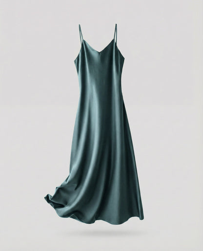 Ladies Lightweight Camisole Maxi Dress in Bias Cut - Green colorway