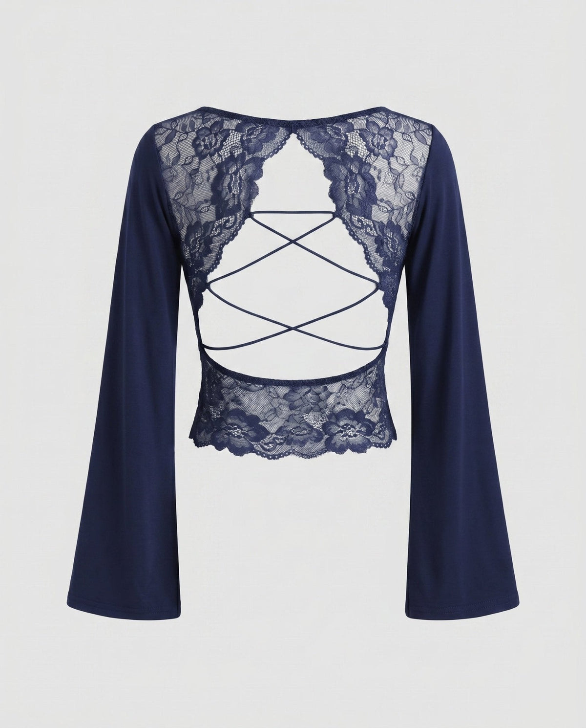 Ladies long-sleeve shirt with delicate lace back and refined lace-up design - Chichicherry