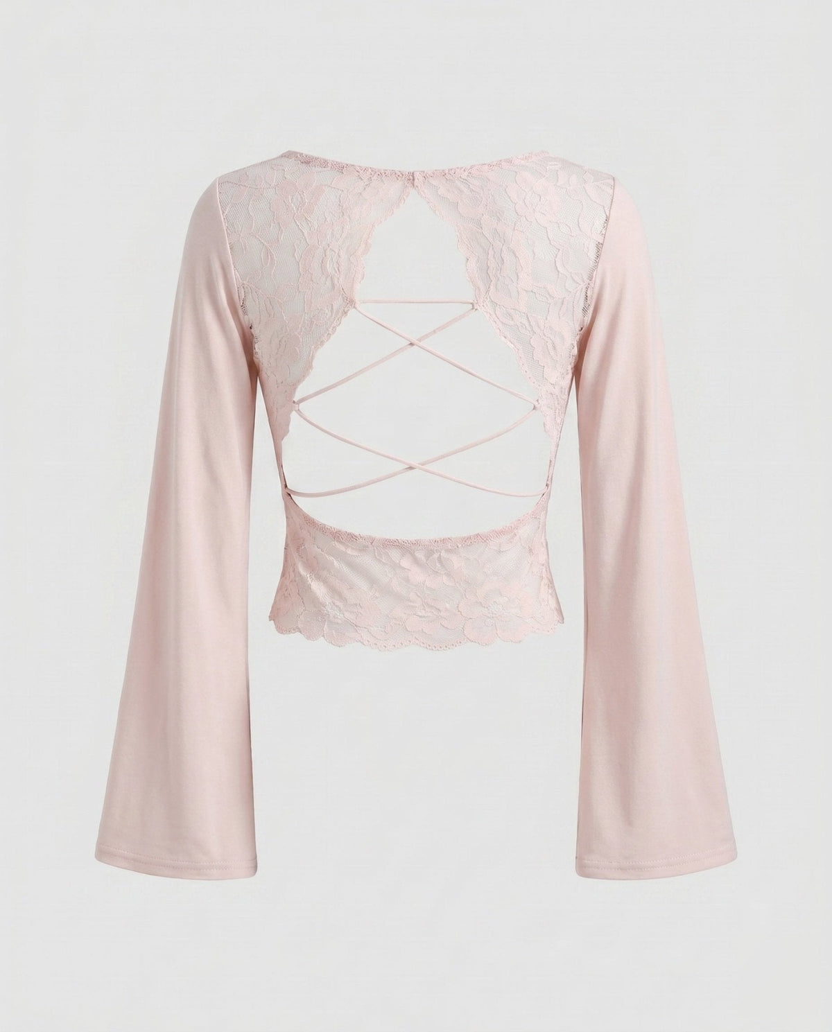 Ladies long-sleeve shirt with delicate lace back and refined lace-up design - Chichicherry
