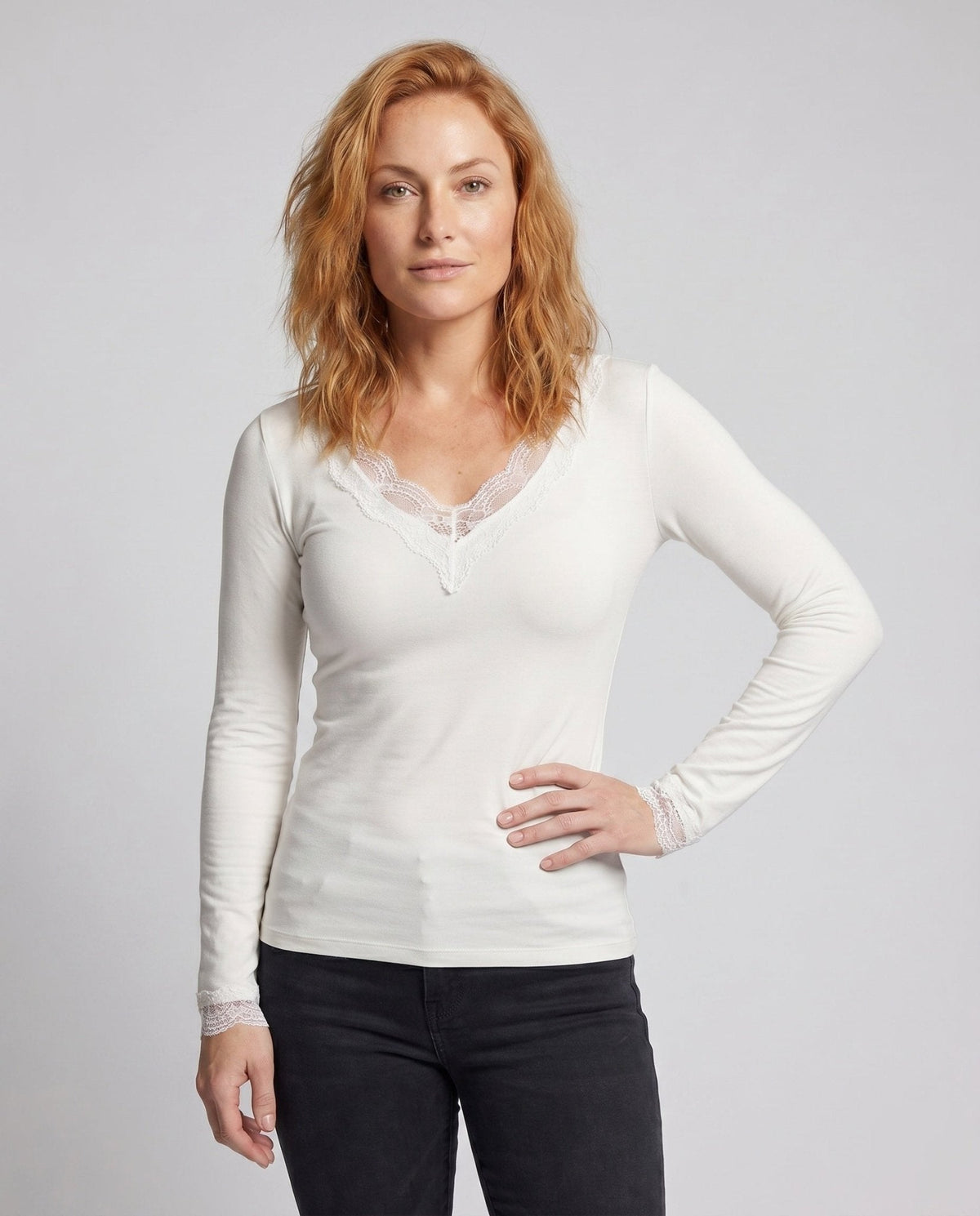 Ladies long sleeve shirt with delicate lace embellishments - Chichicherry