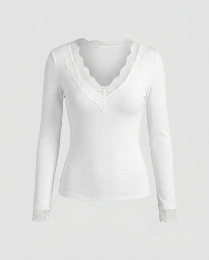 Ladies long sleeve shirt with delicate lace embellishments - Chichicherry