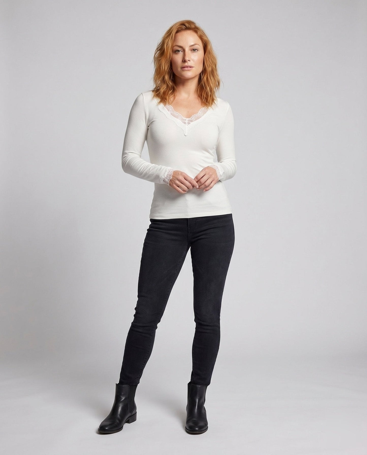 Ladies long sleeve shirt with delicate lace embellishments - Chichicherry