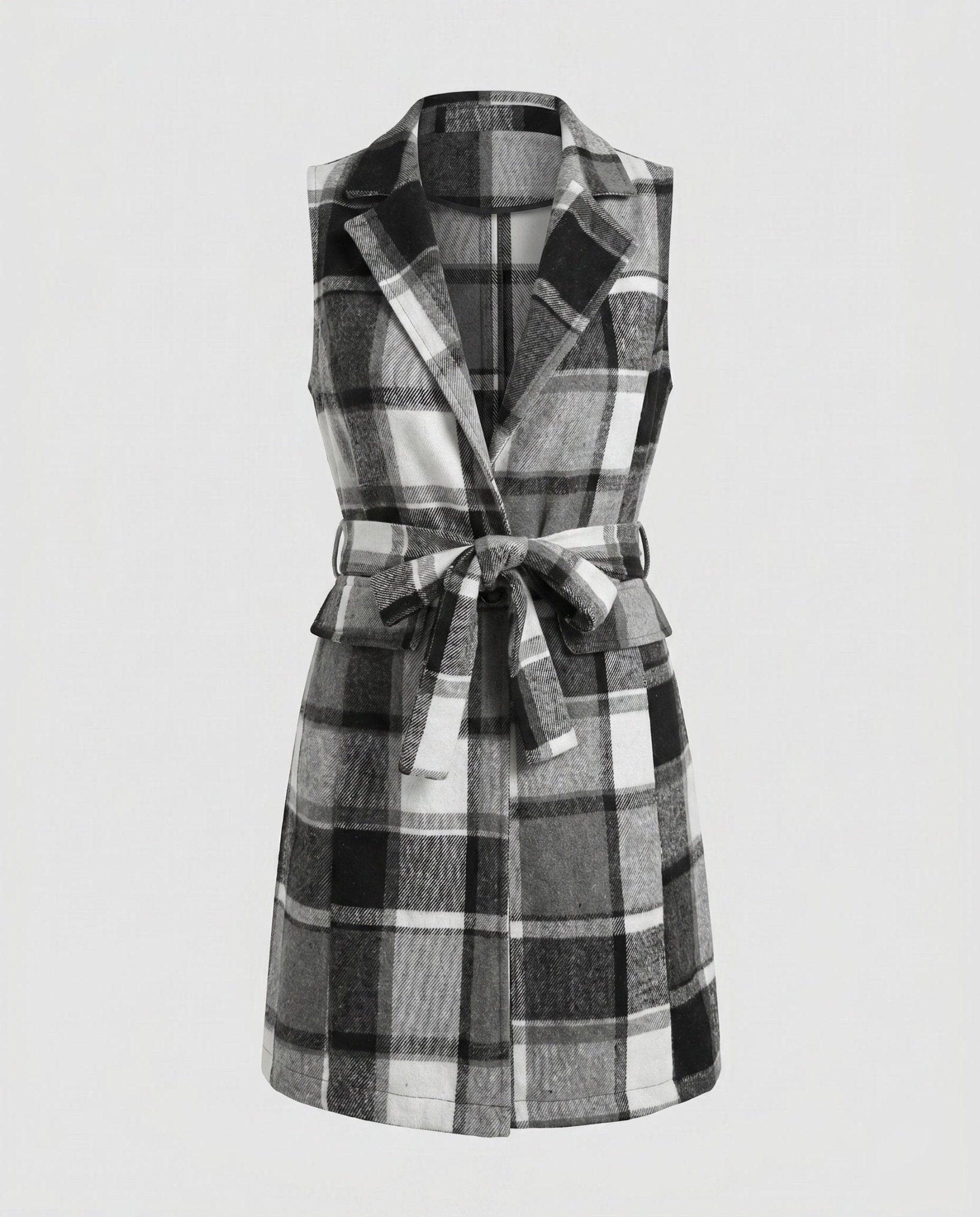 Ladies Long Sleeve Vest in Check Design - Chichicherry