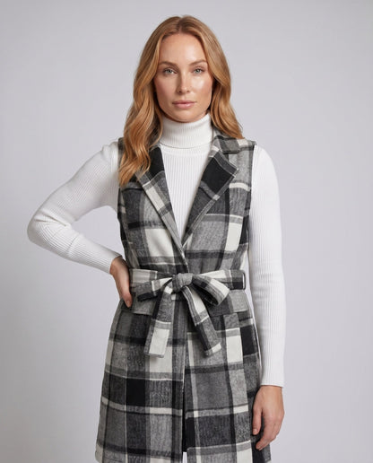 Ladies Long Sleeve Vest in Check Design - Chichicherry