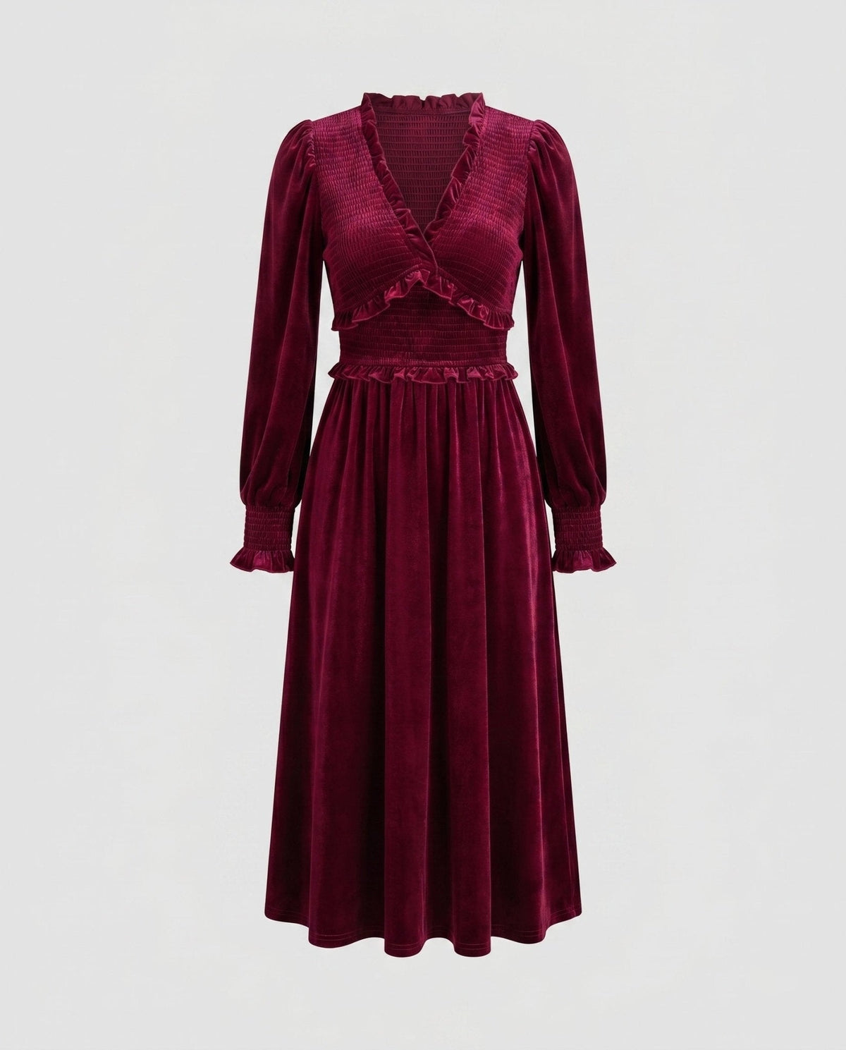 Ladies maxi dress with elegant ruffle design and shimmering fabric - Chichicherry