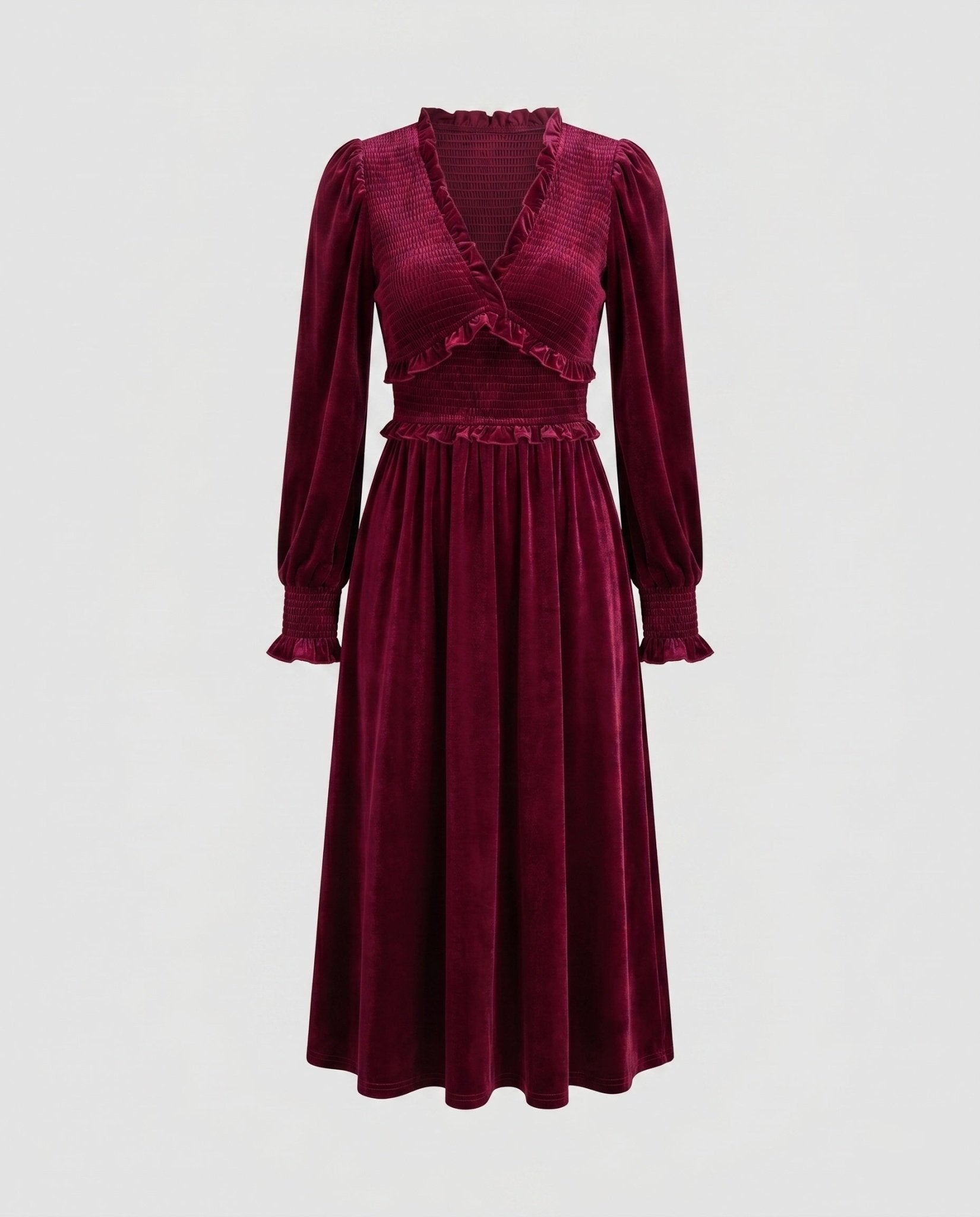 Ladies maxi dress with elegant ruffle design and shimmering fabric - Chichicherry