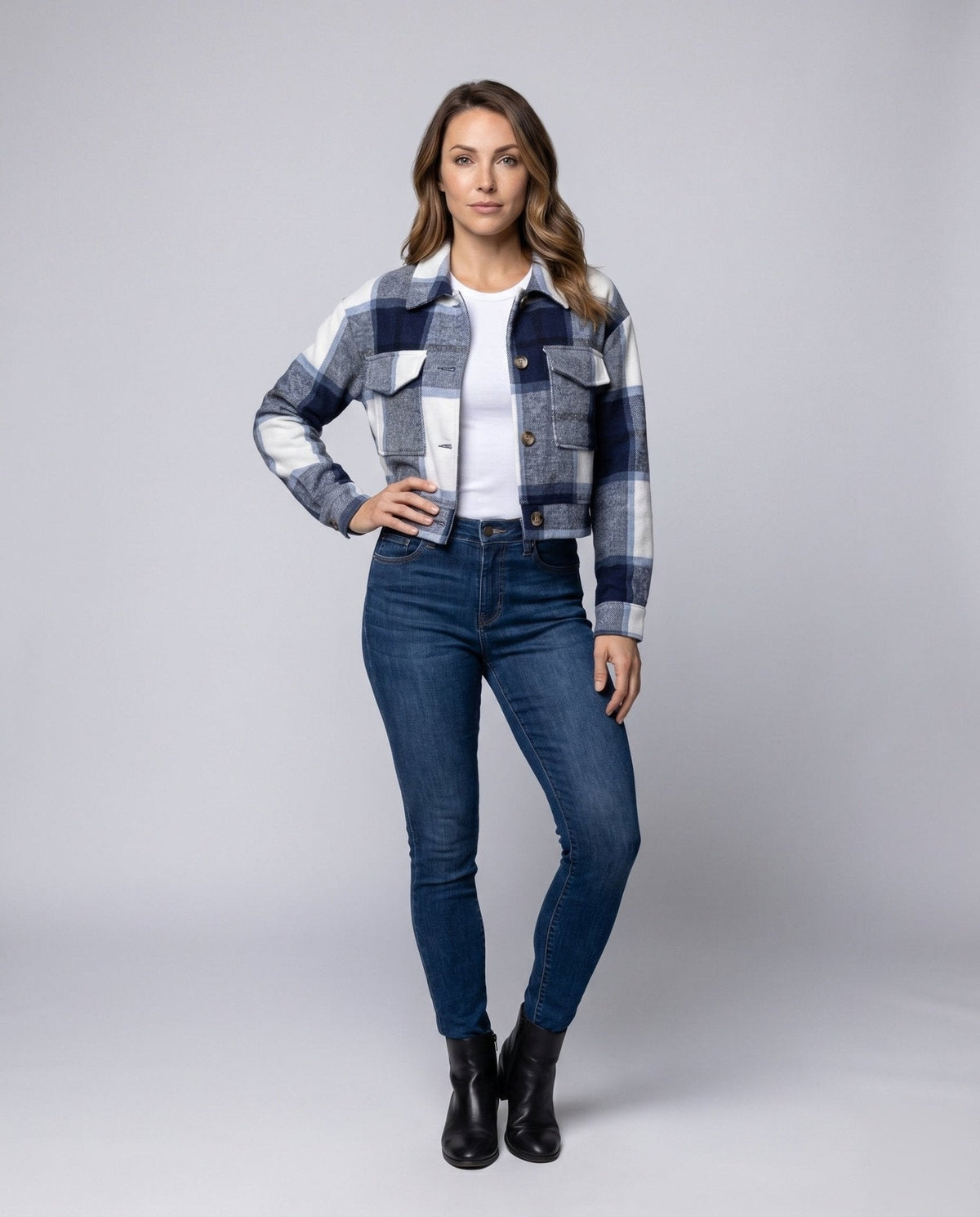 Ladies plaid flannel jacket with stylish button closure - Chichicherry