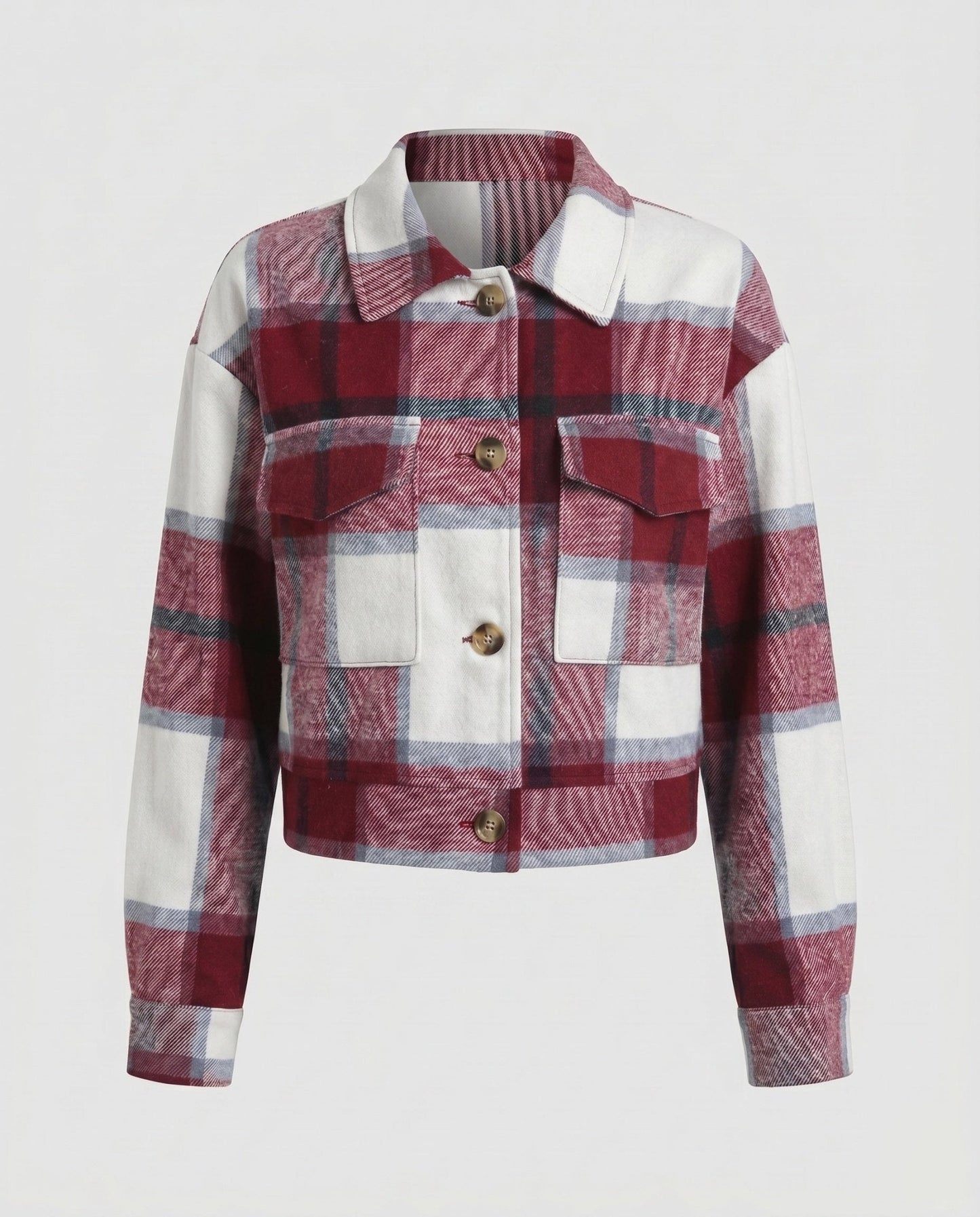 Ladies plaid flannel jacket with stylish button closure - Chichicherry