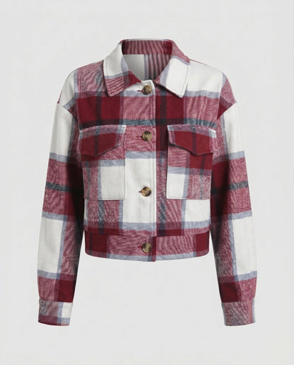 Ladies plaid flannel jacket with stylish button closure - Chichicherry
