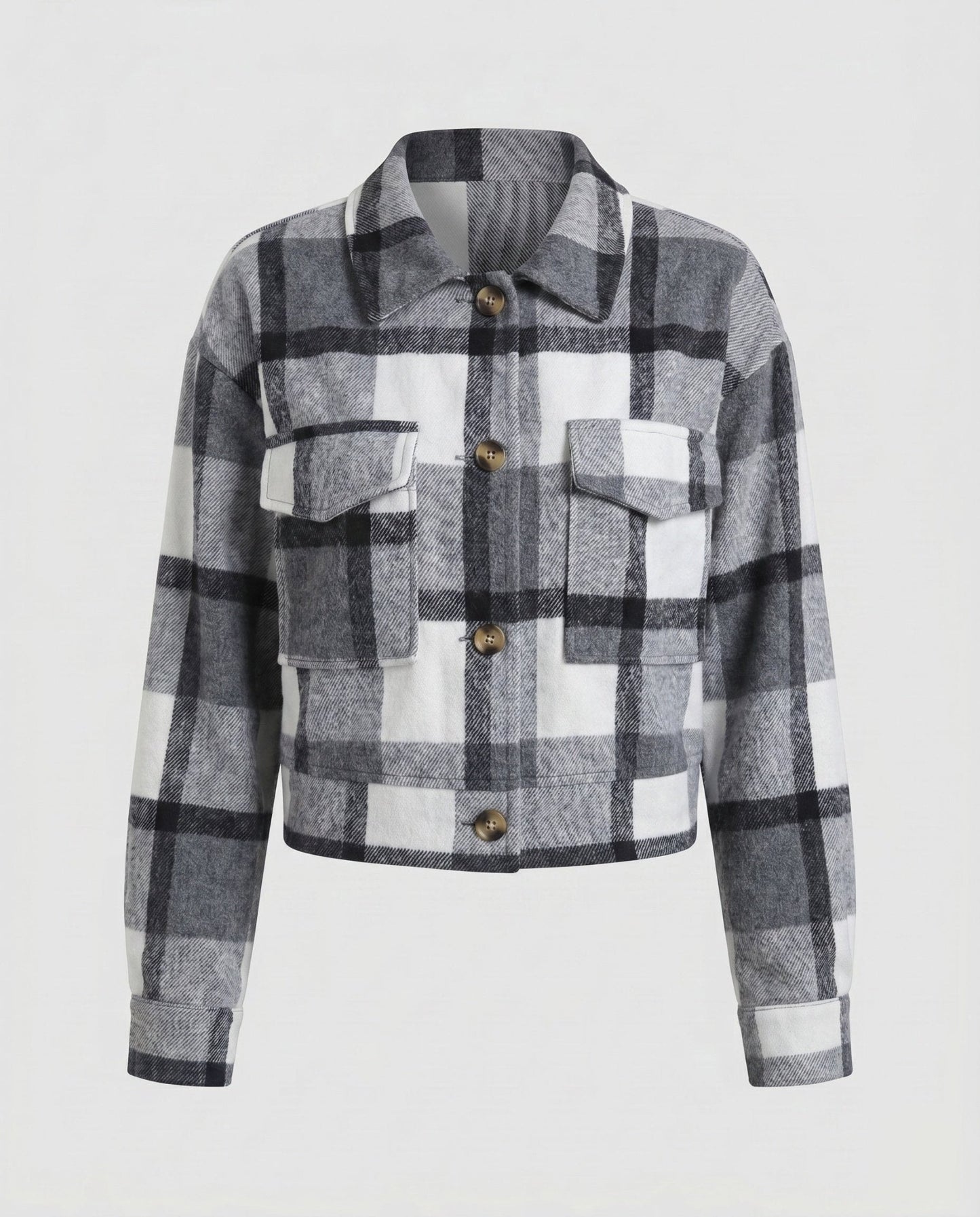 Ladies plaid flannel jacket with stylish button closure - Chichicherry