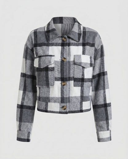 Ladies plaid flannel jacket with stylish button closure - Chichicherry