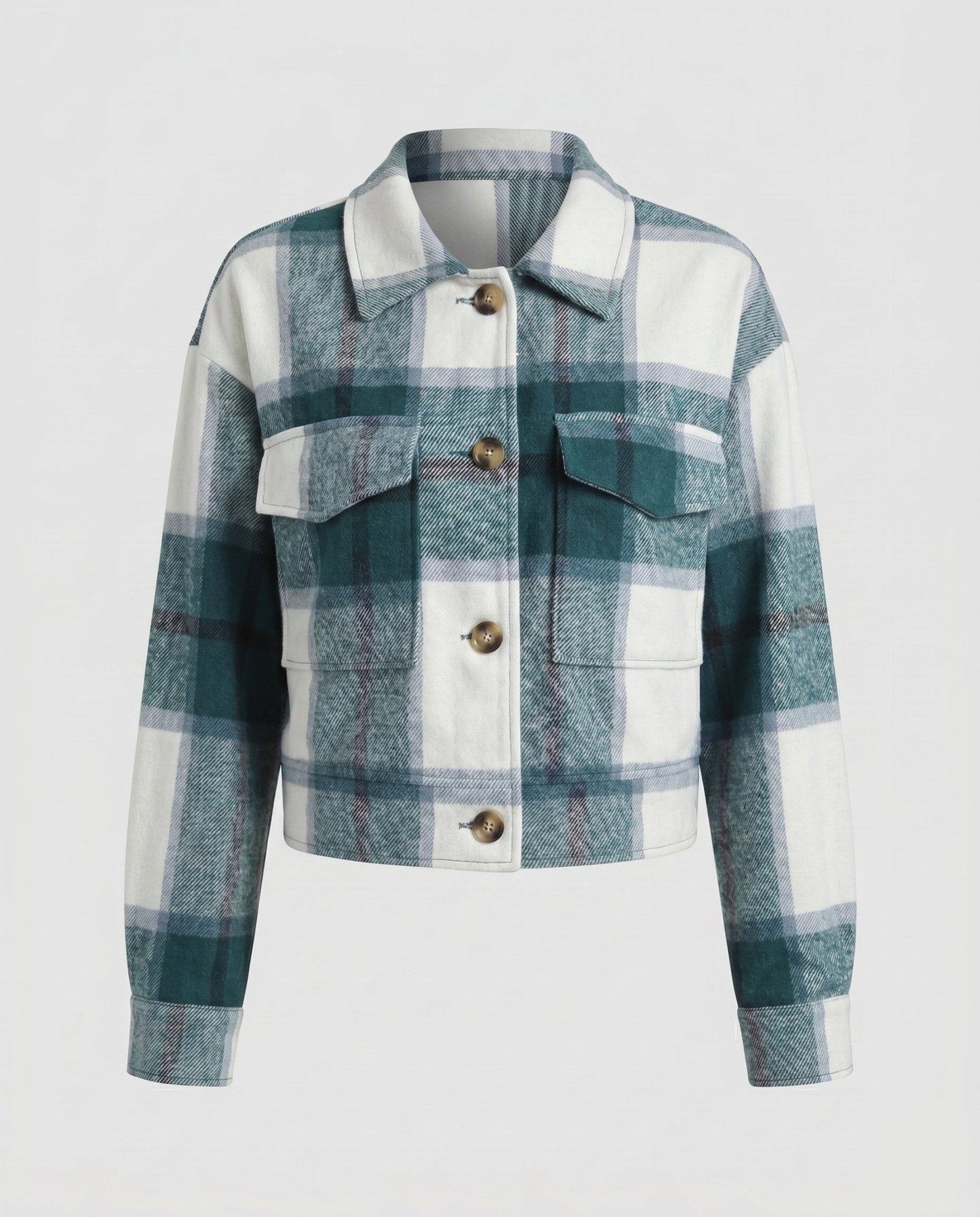 Ladies plaid flannel jacket with stylish button closure - Chichicherry