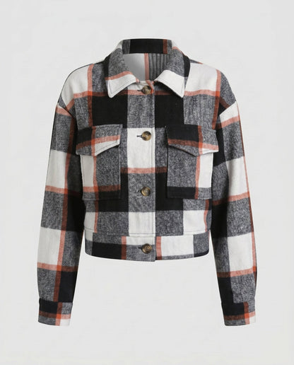 Ladies plaid flannel jacket with stylish button closure - Chichicherry