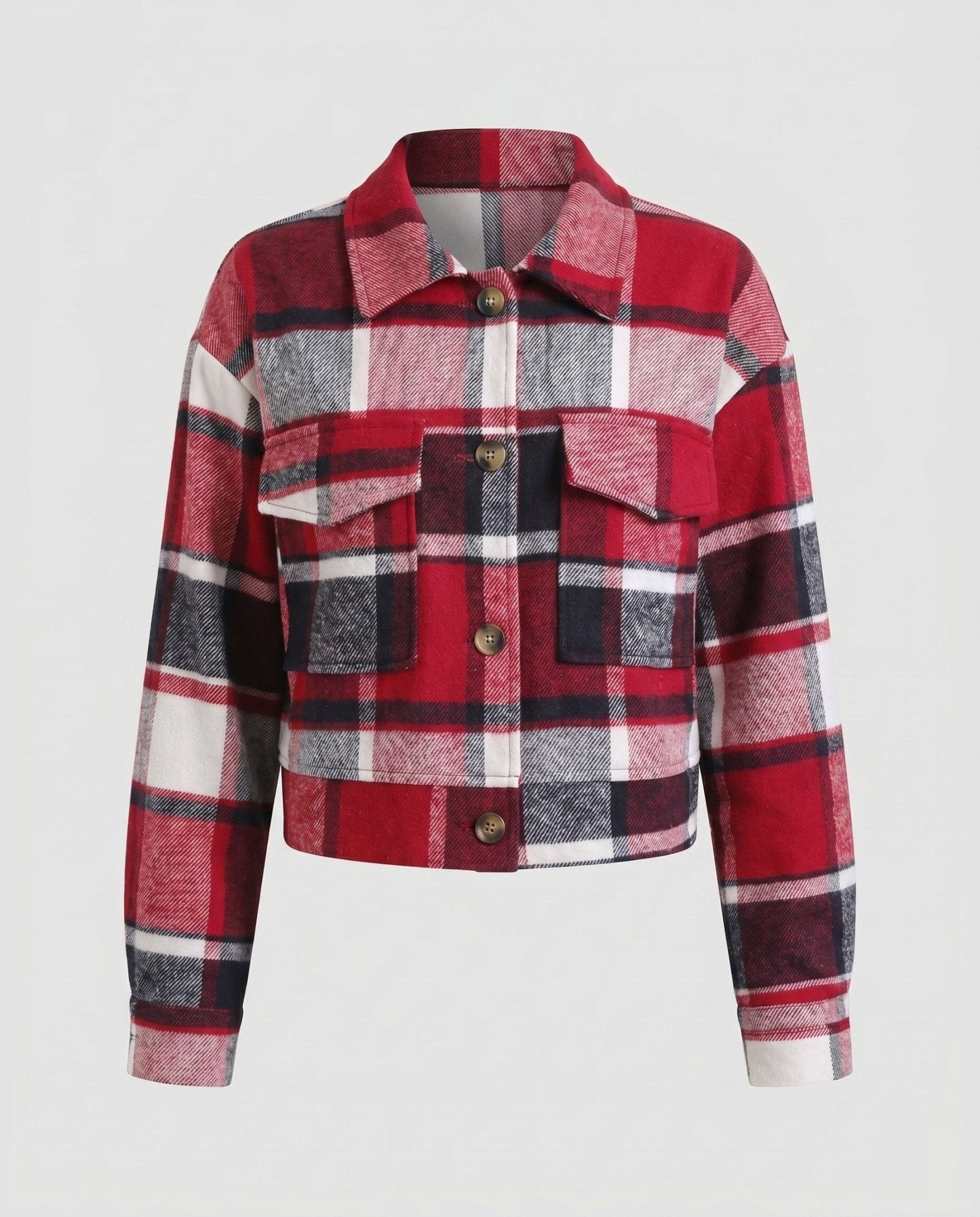 Ladies plaid flannel jacket with stylish button closure - Chichicherry