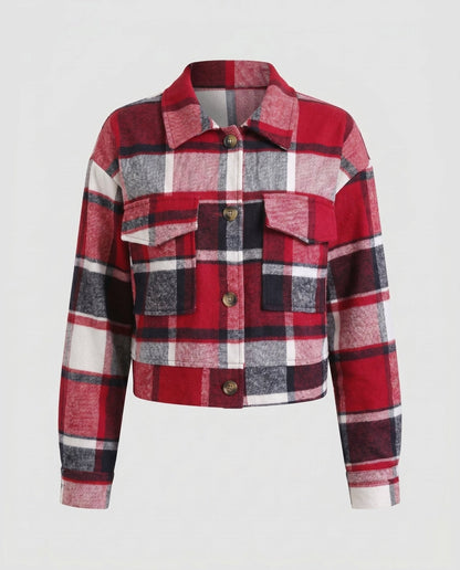 Ladies plaid flannel jacket with stylish button closure - Chichicherry