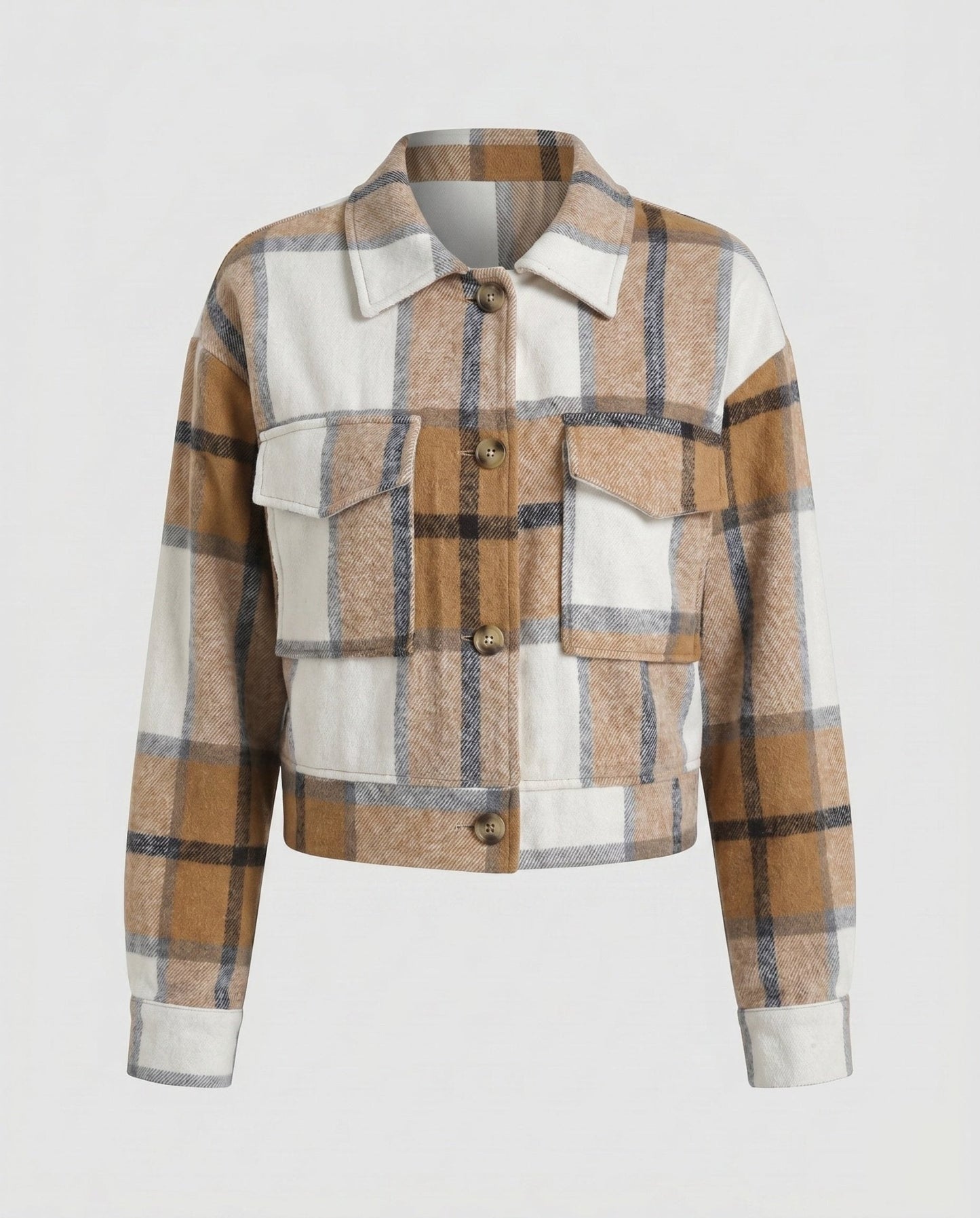 Ladies plaid flannel jacket with stylish button closure - Chichicherry