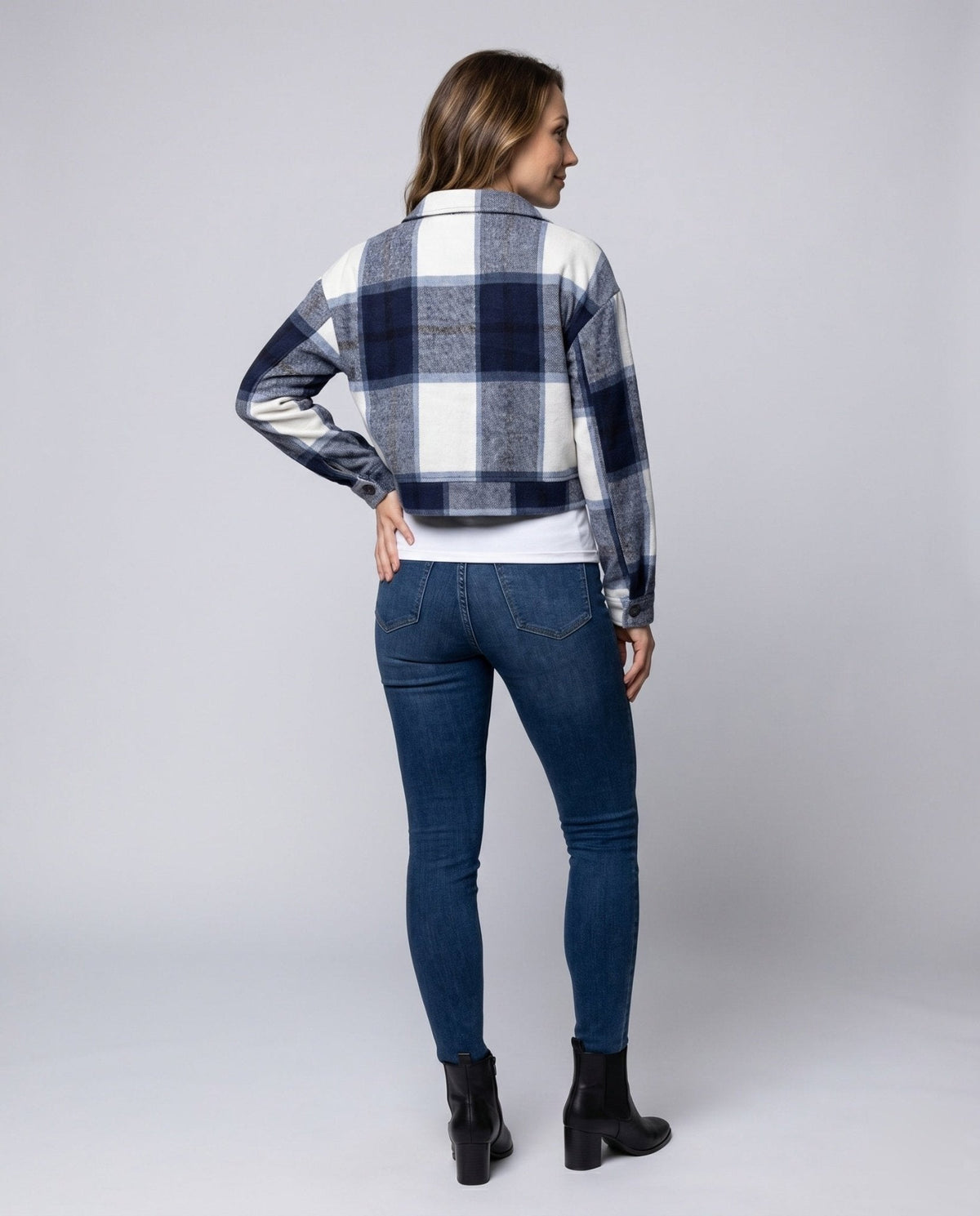 Ladies plaid flannel jacket with stylish button closure - Chichicherry