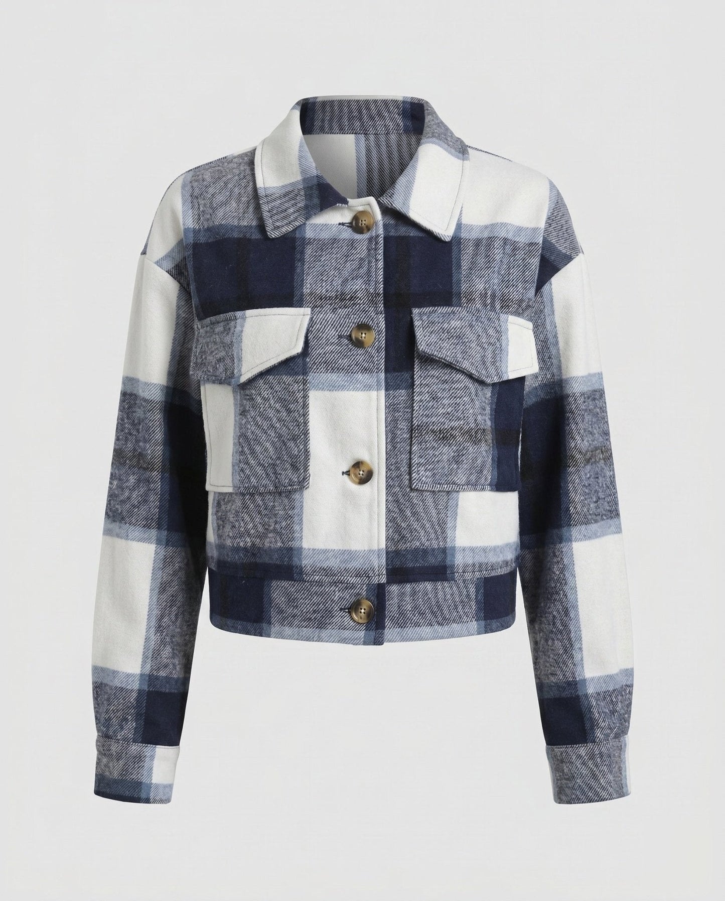 Ladies plaid flannel jacket with stylish button closure - Chichicherry
