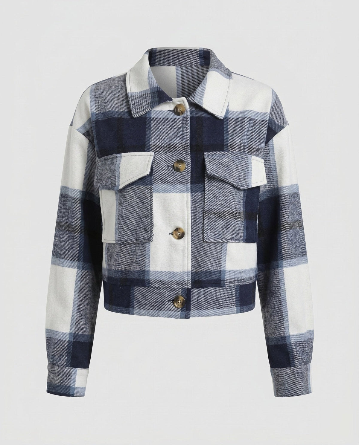 Ladies plaid flannel jacket with stylish button closure - Chichicherry