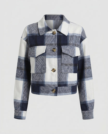 Ladies plaid flannel jacket with stylish button closure - Chichicherry