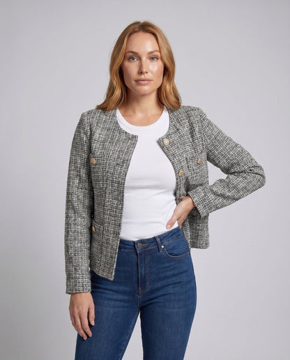 Ladies short jacket with elegant tweed pattern - Chichicherry