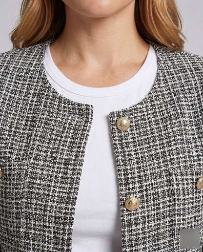 Ladies short jacket with elegant tweed pattern - Chichicherry