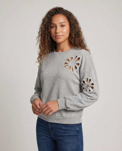 Ladies sweatshirt with decorative pearl accents - Chichicherry