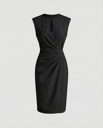 Ladies Tailored Sheath Dress with Keyhole Neckline - Black colorway