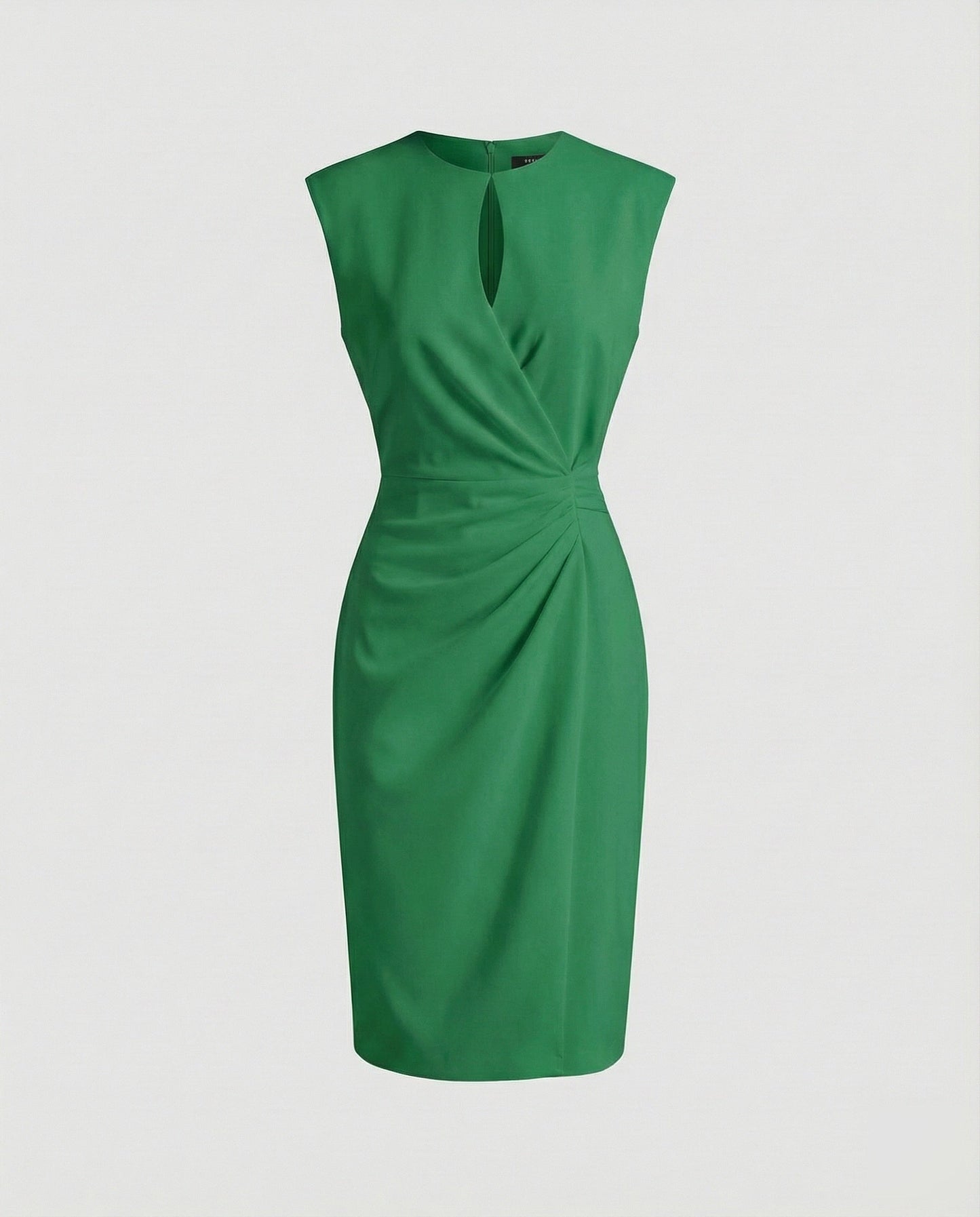 Ladies Tailored Sheath Dress with Keyhole Neckline - Green colorway