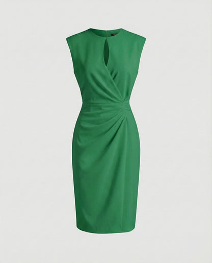 Ladies Tailored Sheath Dress with Keyhole Neckline - Green colorway
