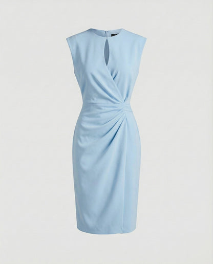 Ladies Tailored Sheath Dress with Keyhole Neckline - Light Blue colorway