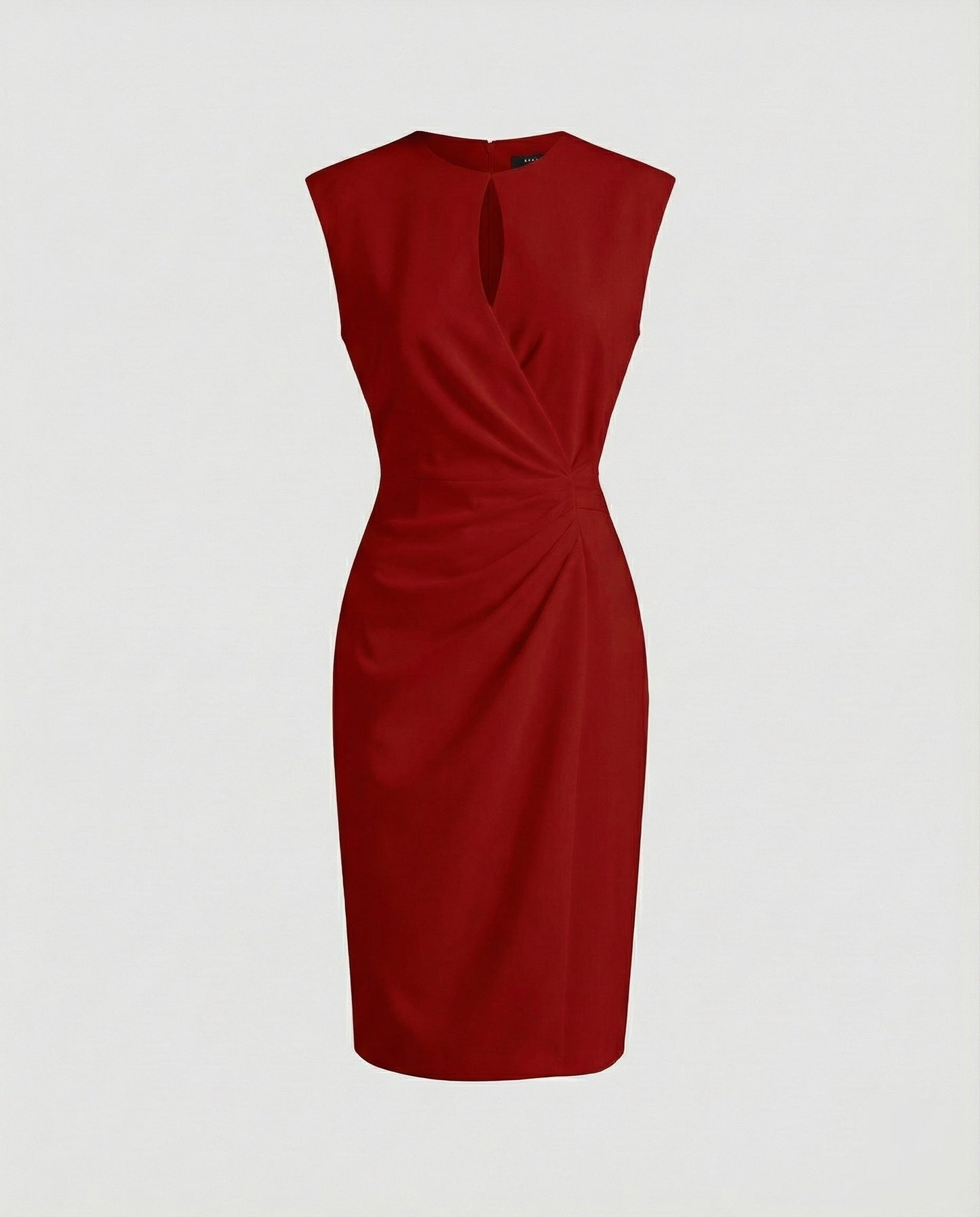 Ladies Tailored Sheath Dress with Keyhole Neckline - Red colorway