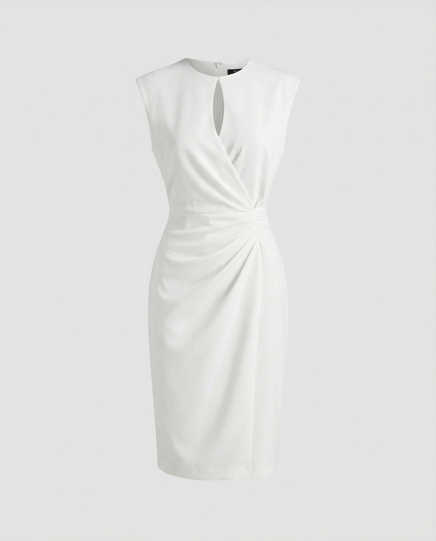 Ladies Tailored Sheath Dress with Keyhole Neckline - White colorway