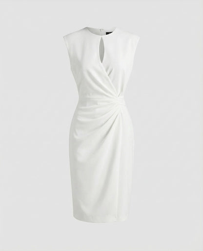 Ladies Tailored Sheath Dress with Keyhole Neckline - White colorway