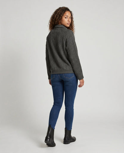 Ladies warming sweatshirt with textured knit pattern and practical pockets - Chichicherry