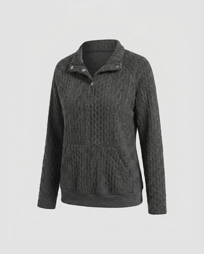 Ladies warming sweatshirt with textured knit pattern and practical pockets - Chichicherry