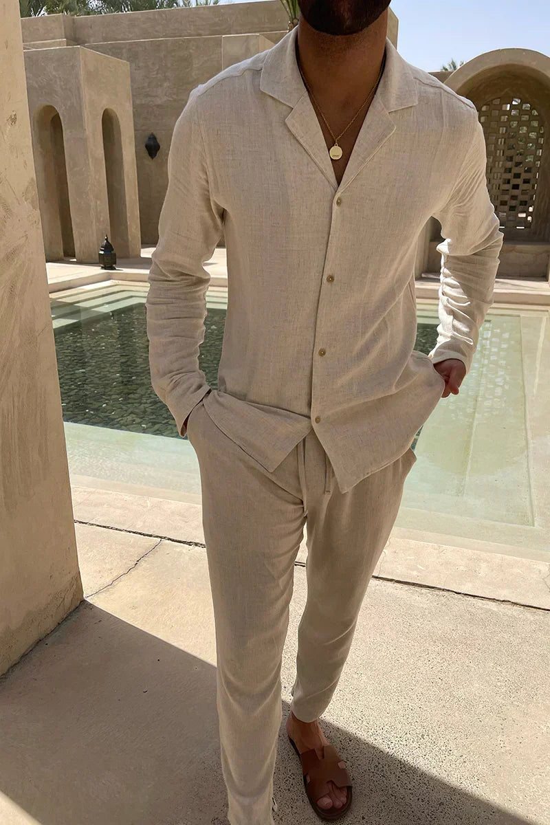 EVA-US | Set of shirt and pants – Loose-fitting long-sleeve shirt with button placket & breathable, lightweight pants