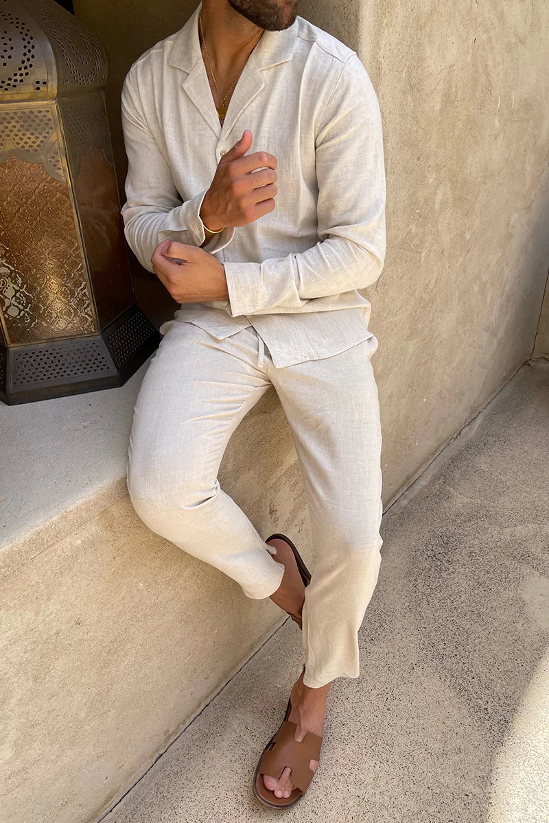 EVA-US | Set of shirt and pants – Loose-fitting long-sleeve shirt with button placket & breathable, lightweight pants