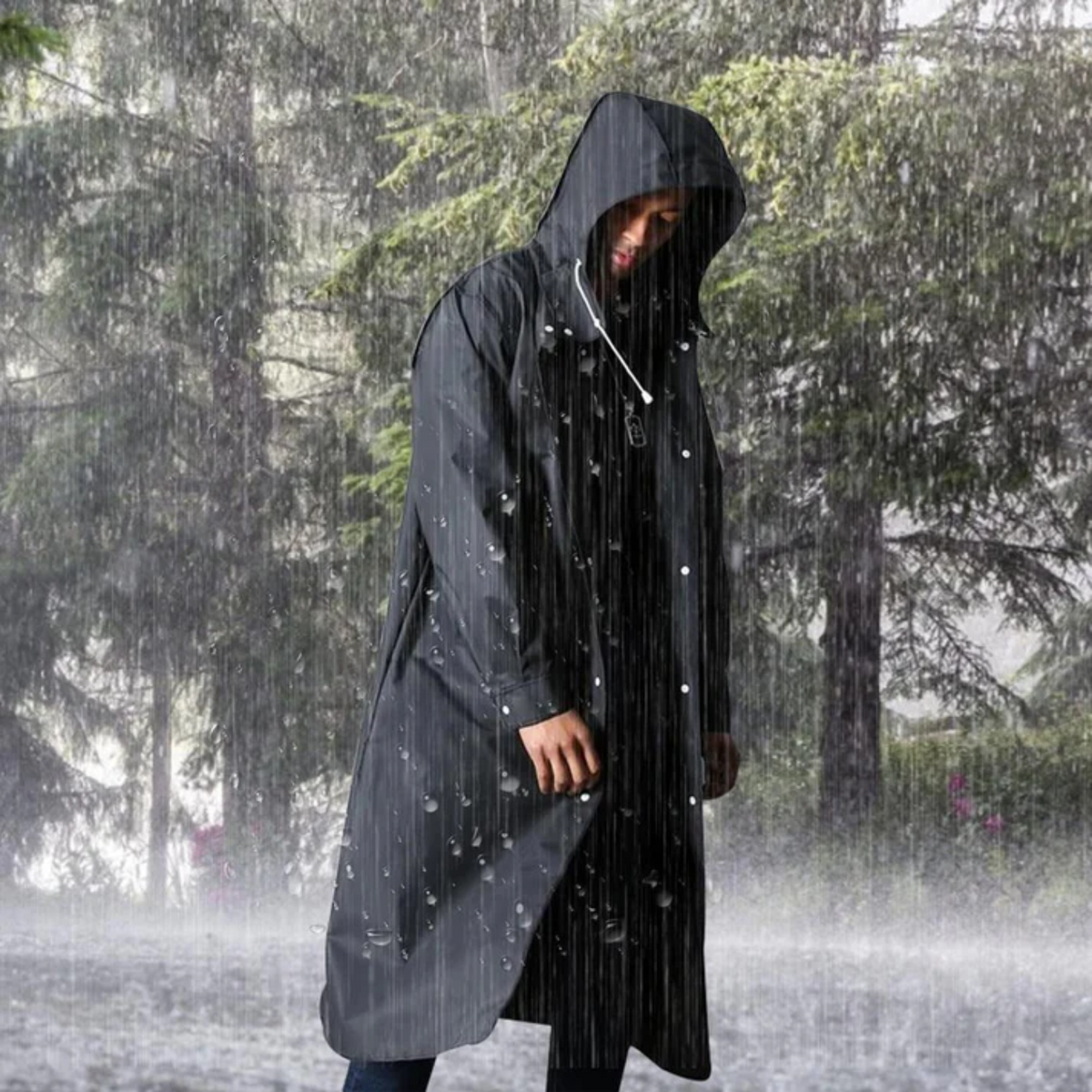 EVA-US | Longer waterproof raincoat for men with hood