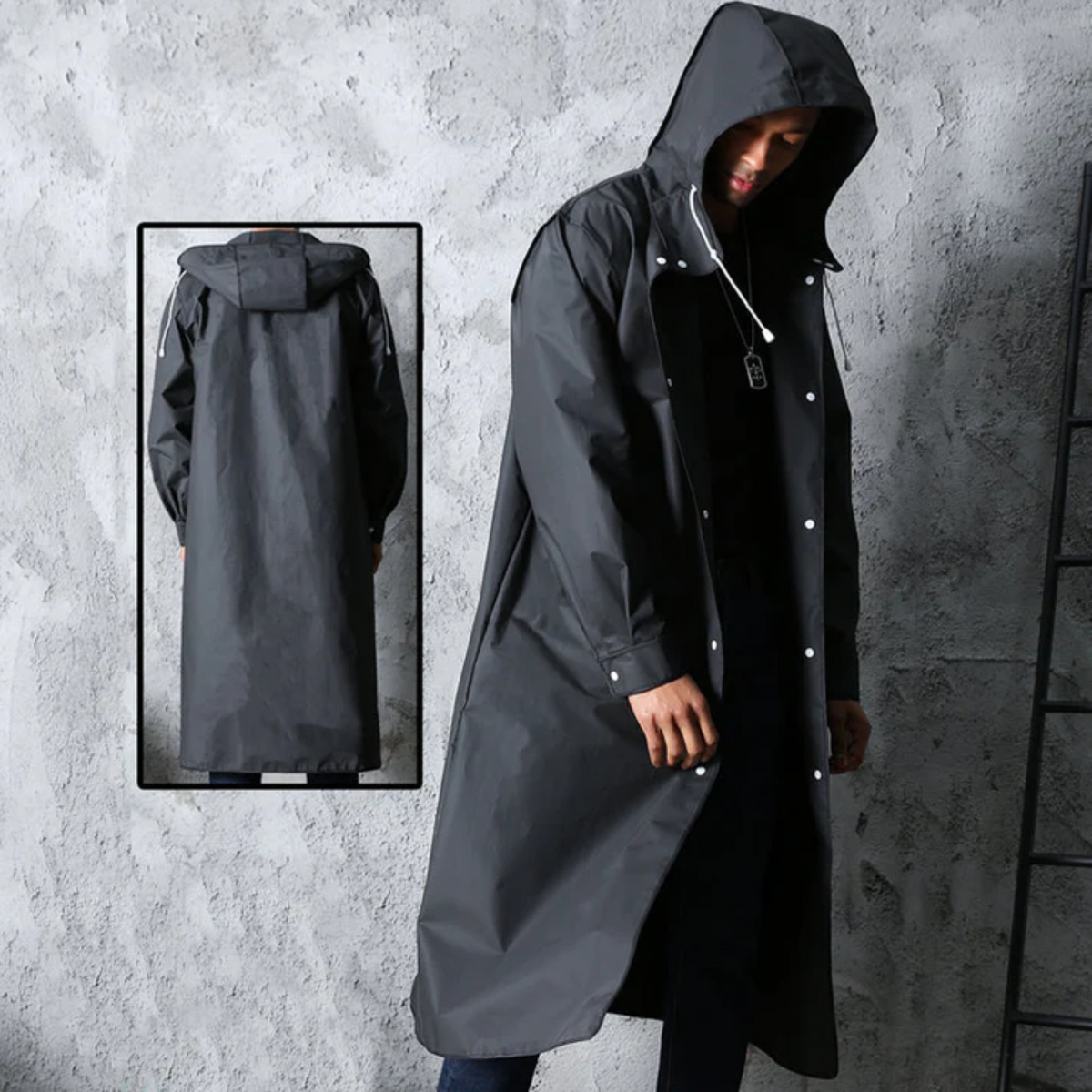 EVA-US | Longer waterproof raincoat for men with hood