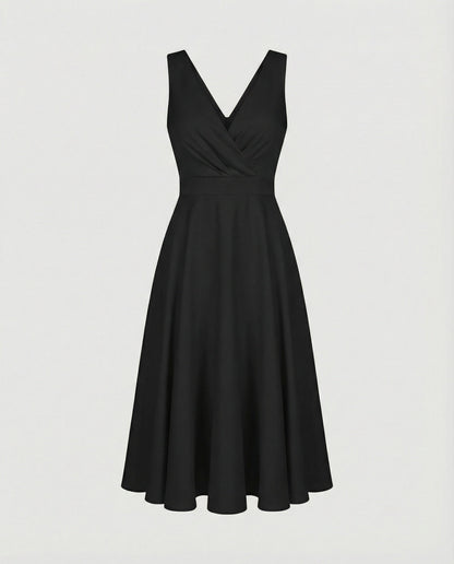 Midi Dress in A-line, Zipper, Straps, V-neck, Sleeveless, Elegant, for Women, Cocktail Party - product photo