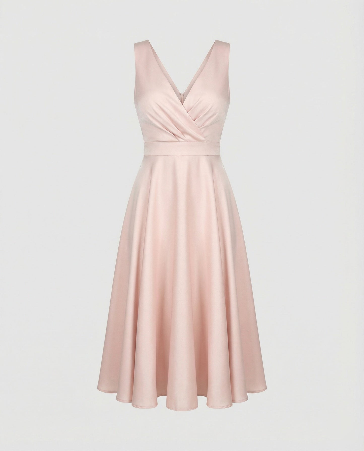 Midi Dress in A-line, Zipper, Straps, V-neck, Sleeveless, Elegant, for Women, Cocktail Party - product photo