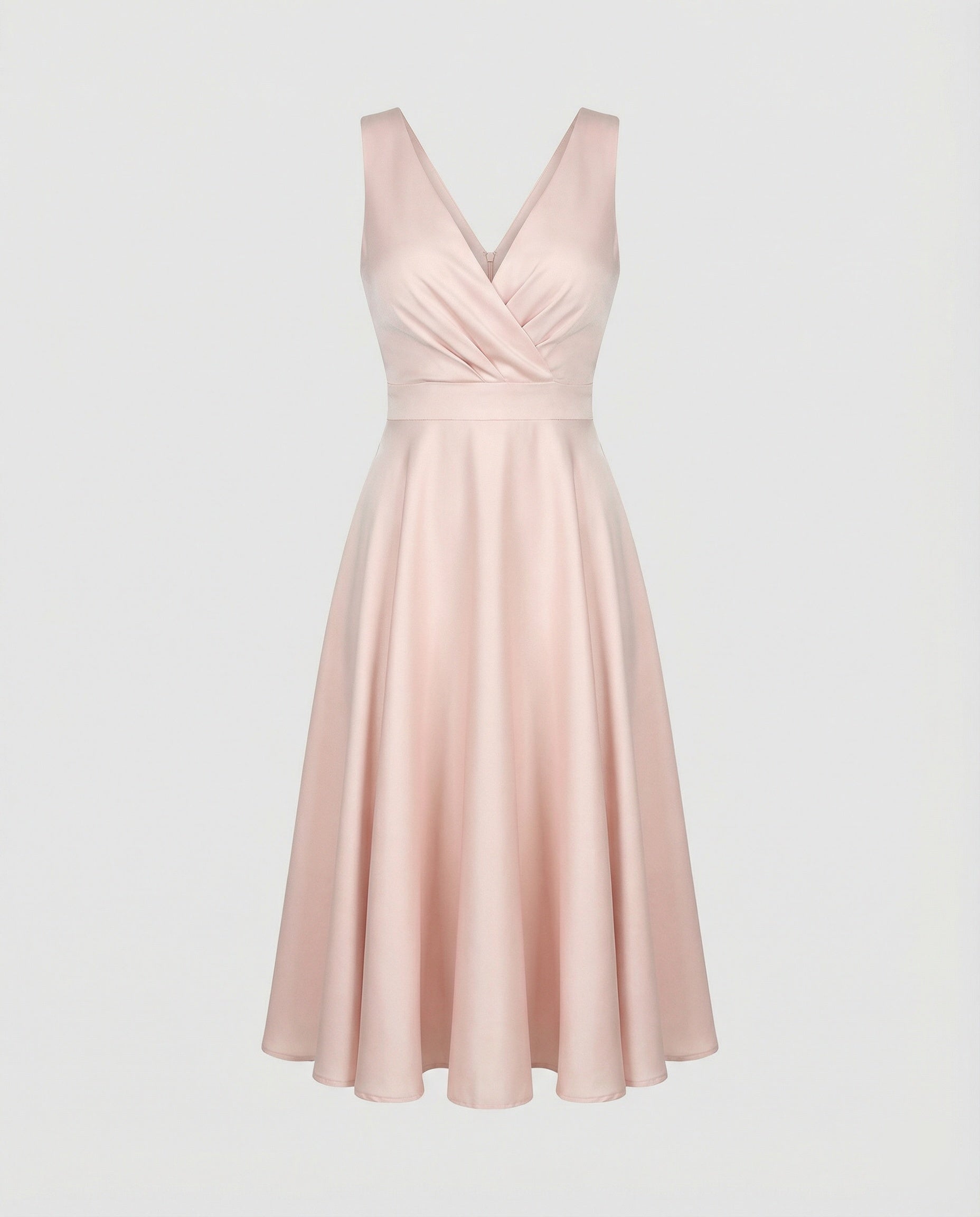 Midi Dress in A-line, Zipper, Straps, V-neck, Sleeveless, Elegant, for Women, Cocktail Party - product photo