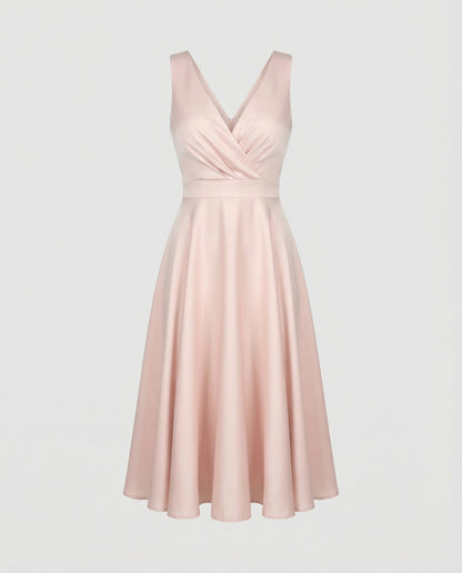 Midi Dress in A-line, Zipper, Straps, V-neck, Sleeveless, Elegant, for Women, Cocktail Party - product photo