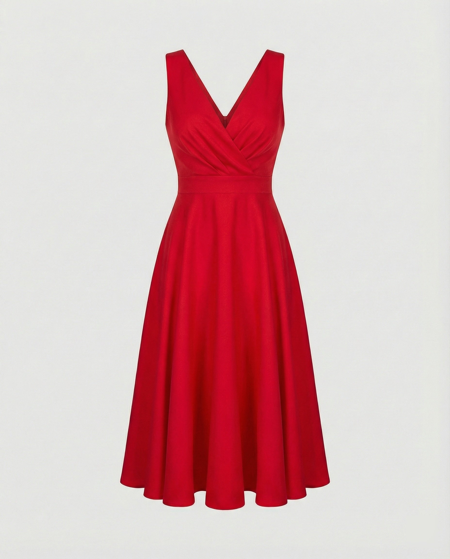 Midi Dress in A-line, Zipper, Straps, V-neck, Sleeveless, Elegant, for Women, Cocktail Party - product photo
