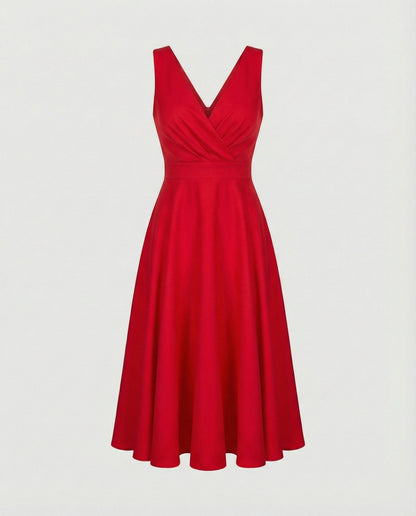 Midi Dress in A-line, Zipper, Straps, V-neck, Sleeveless, Elegant, for Women, Cocktail Party - product photo