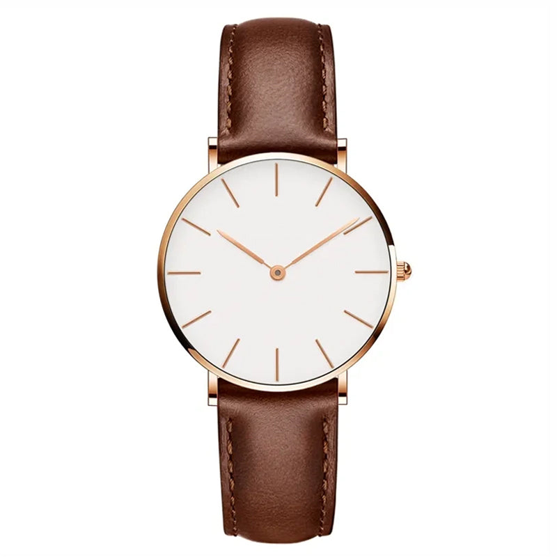 EVA-US | Round Timeless Minimalist Watch With Leather Strap For Women