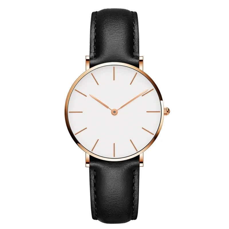 EVA-US | Round Timeless Minimalist Watch With Leather Strap For Women