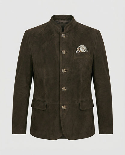 Men's suede jacket with decorative buttons