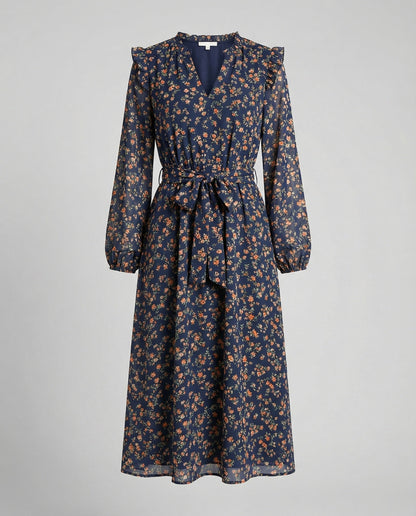 Women's blouse dress with floral design and adjustable belt
